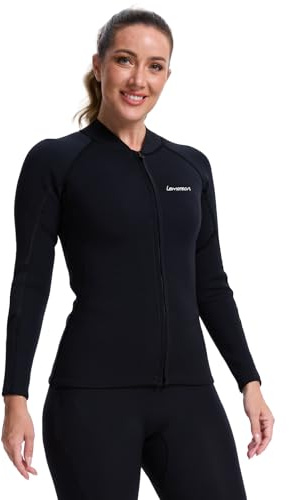 Lemorecn Women Wetsuit Top, 2mm Long Sleeve Super-Stretch Wet Suit Jacket | Keep Warm, UV Protection, 2mm Front Zipper Neoprene Diving Tops for Swimming, Surfing, Snorkeling, Kayaking & Water Sports