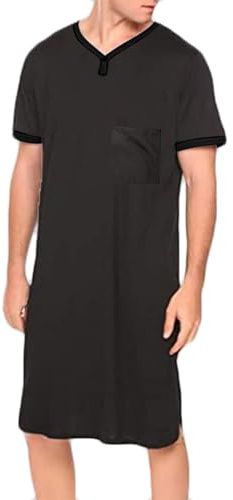 Keepink Nightshirt for Men UK Short Sleeve V Neck Nightwear Knee Length Sleepwear Nightdress Nightgown Casual Loose Pjs Tops Breathable Loungewear Sleep Shirts Cosy Summer Nightie