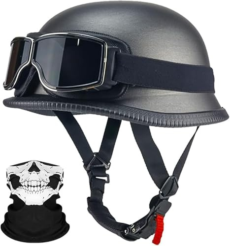 Vintage Tysk Motorcykelhalvhjälm, ECE 22.06-Godkänd För Vuxna Män Och Kvinnor, Öppen Hjälm Med Justerbart Snabbspänne, För Cykel Och Cruiser-Scooter 2,XL/(61~62cm)