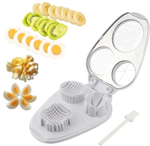 3 in 1 Egg Slicer for Hard Boiled Eggs, 3 Slice Modes Stainless Steel Egg Cutter, Eggs Dicer Kitchen Chopper Tool for Eggs, Butter, Strawberry, Tomato, Mushroom, and Grape, Dishwasher Safe