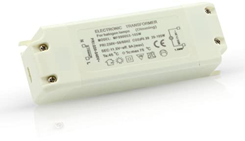 Yafido Halógeno Transformador Electrónico 230V(AC) a 12V(AC) 20-105W, Protección de Sobrecarga para Transformadores, Regulable