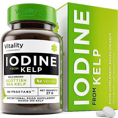 Iodine Supplement from Wild Grown Sea Kelp 150 mcg - Pure Iodine Sea Kelp for Immune System, Thyroid Support, Energy, Metabolism with Antioxidants, 90 Vegan Iodine Tablets