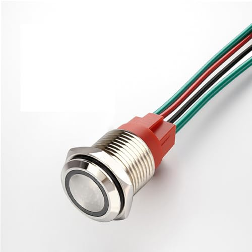 GUUZI 220V/15A Pulsante Momentaneo NO Impermeabile Luce LED Bianca Illuminato 19mm Pulsante di Avvio di Alimentazione in Metallo con Presa Filo