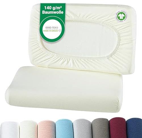 BaSaTex Bio Kissenbezüge Spannbezüge 2er Pack für Nackenkissen und Gesundheitskissen | 97% GOTS-Zertifizierte Baumwolle + 3% Elasthan | ca. 45-60 x 30-40 cm – 20 cm Steg | Natur
