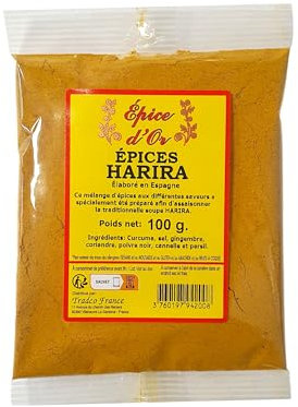 Epices Harira 100g - Epice d'Or, 100% Naturel, Pour Soupes, Tajines, Couscous, Sans Additifs, Sans Arôme Artificiel, Sans Conservateur