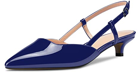 NobleOnly Femmes Kitten Bas Aiguille Talon Heel Fermé Pointu Bout Escarpins Lanières Cheville Slingback Bureau Sandales Clear Dress Cute Chaussures Bleu Royal Vernis 44 EU