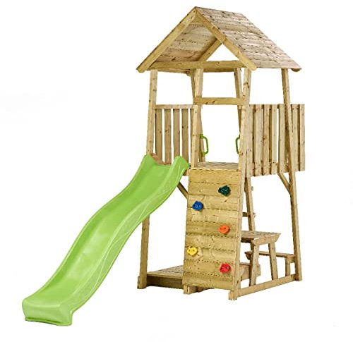 Kangui Tour de Jeux Bois Wiki - Toboggan, Mur d'escalade, cabane, échelle, Table et bac à Sable