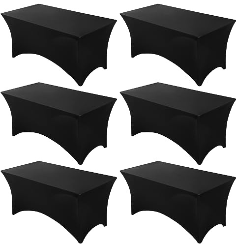 Fixwal 6 Pack Black Table Cover, Spandex Table Cloths for 6 Foot Rectangle Tables Fitted Tablecloth, Wrinkle-Free and Stretch Folding Tablecloth for Banquet, Wedding, Party (72L x 30W x 30H Inch)
