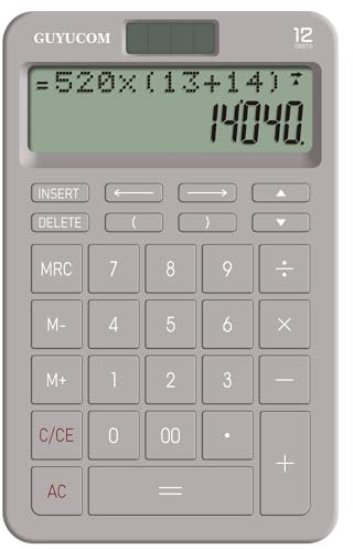 GUYUCOM Desk Calculator with Upgraded History Recording and Track Back Funtion, 2-Lined Large Clearly LCD Display, 12-Digit, Big Sensitive Button Grey
