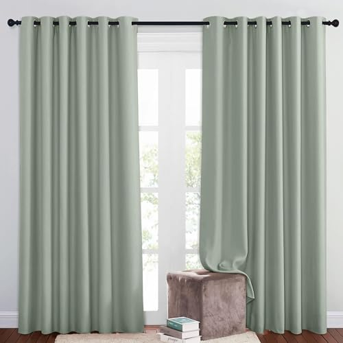 PONY DANCE Blackout Curtains for Hotel - Sage Green Bedroom Thermal Insulated Curtains with Rings for Living Room and Bedroom, Extra Wide Modern Drapes 2 Panels, 80 x 84 Inch