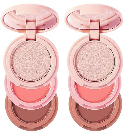 Joyeee 2Pcs Face Makeup Palette, 3 In 1 Blush Highlighter Contour Palette Pressed Powder, Blendable, Buildable, Travel Friendly, Multi-functional Face Beauty Combination for Shaping & Glowing Effect#3