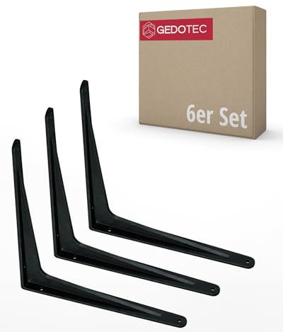 Gedotec Schwerlastkonsole Alu Regal-Konsole | SPARTA | Tiefe: 190 mm | 6 Stück Regalhalterung aus Aluminium Schwarz matt | Tragkraft 180 kg für Wandregale | Regalträger rostfrei | Wand-Winkel