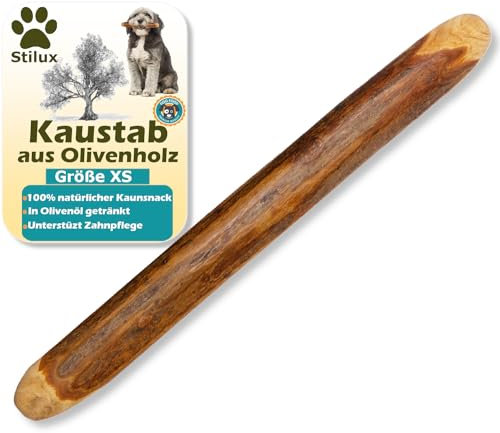 Stilux® Kauhloz aus Olivenholz für Hunde bis 5Kg, Größe XS, Kauknochen Hundespielzeug, langlebiges Holzknochen Kauspielzeug zur Hund Zahnpflege