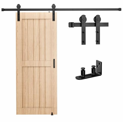 Signstek Schiebetür Komplettset - Holzschiebetür Scheunentür Schiebetürbeschlag Schiebetürsystem und eine Schiebetuer Bodenführung 244cm I Form