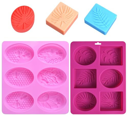 2 Stück Silikonform，Seife Selber Machen Rechteckig und Oval, Seifenformen Silikon Handmade DIY, Seife Selber Machen Kinder, Seifen Selber Machen Set（Rosa、Rose）