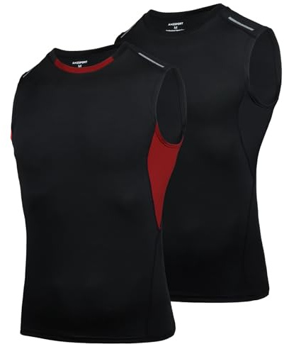 AMZSPORT Camisetas Sin Mangas de Compresión para Hombre, Camiseta de Tirantes Transpirable Chaleco de Deportiva para Gimnasio