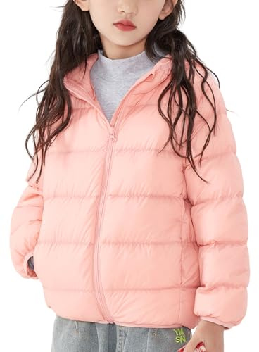 Adigau Kinder Winter Gepolsterte Baumwolljacke Leichte Wasserdichte Herbstjacke Warme Schlank PufferJacke Ultraleichte Wasserfest Parka Rosa 9-10 Jahre