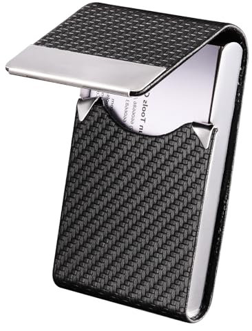 HonGien Visitenkartenhalter PU Leder Visitenkartenhalter Metall Visitenkartenetui Tasche Edelstahl Visitenkartenetui mit Magnetverschluss für Reisen und Arbeit, Schwarz