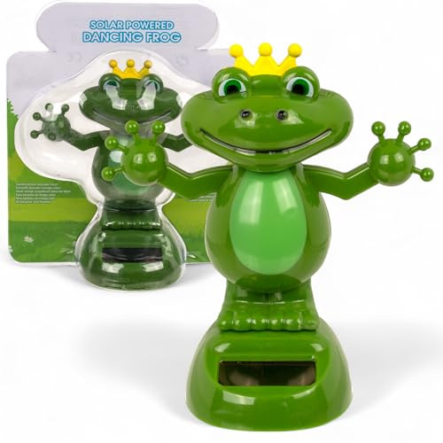 MIJOMA Figura oscillante a energia solare, in plastica, altezza 10 cm, non sono necessarie batterie, per davanzali, auto e luoghi soleggiati (Frosch könig verde)