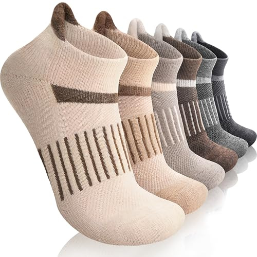MOSEY KOSY Calzini da Escursionismo Corti in Lana Merinos, Calze Termiche e Compressive per Uomo e Donna, 6 Paia(Beige Misto,36-42)