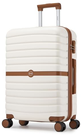 Kono Medium Suitcase 24 inch Lightweight ABS + PC Hard Shell Trolley Case Travel Check in Luggage with 3 Digit Combination Lock Spinner Wheels (Cream/Brown)