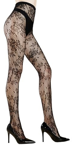 MANZI Patterned Fishnet Tights Women Fancy Floral Net Stockings Halloween Party Fashion,Medium Flower