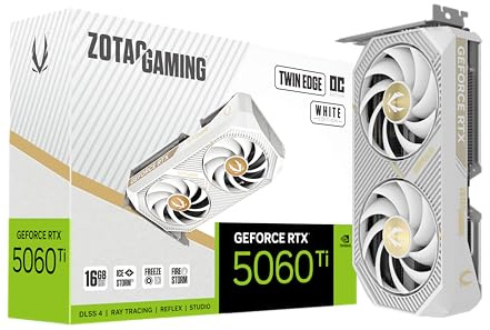 ZOTAC Gaming GeForce RTX 5060 Ti 16GB Twin Edge OC White Edition DLSS 4 16GB GDDR7 128-bit 28 Gbps PCIE 5.0 Gaming Graphics Card, IceStorm 2.0 Cooling, SFF-Ready, ZT-B50620Q-10M