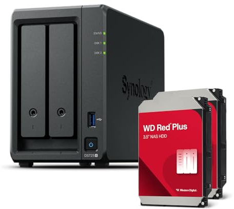 Synology DS725+ 8TB Bundle Western Digital (WD Red Plus 2X 4TB) 2 Bay Plus serie con Ryzen R1600, 4GB RAM (32GB max), 1x 2.5GbE, 1x 1GbE, 2x slot M.2 NVMe