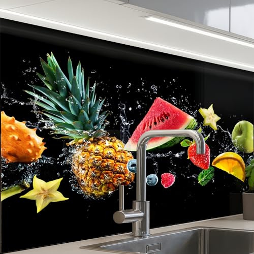 KitchenYeah© Crédence Cuisine À Coller 60x80 cm Protection Plaque De Cuisson Adhesif Plastique Rigide Dalle Murale Éclaboussure - Fruit - Noir