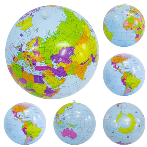 OU RUI 6Pcs Inflatable Globe 13 Inch World Globe Beach Ball Toys for Beach Sports Playing,Teaching Demonstrations, Summer Pool Party, Teaching or Party Gifts，PVC Material