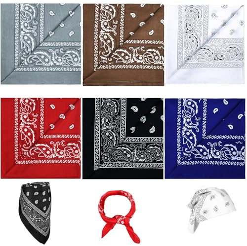 hankousi Lot de 6 foulards bandanas pour homme et femme - Motif cachemire - Couleur au choix - Pour extérieur, hip-hop, danse de rue, magique, cyclisme, cow-boy, festival