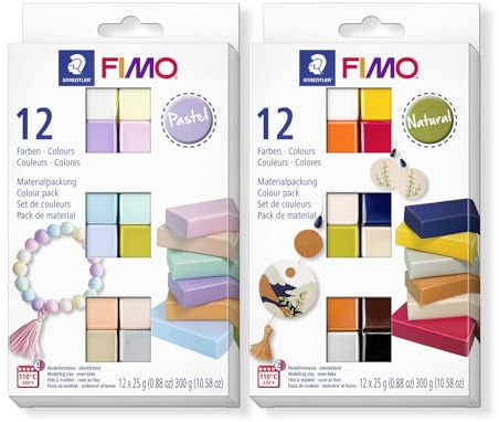 Pasta modellabile FIMO indurente in Forno – Pasta Morbida per Principianti – Argilla Decorativa in Colori Pastello e Naturali – Blocchi Versatili per Gioielli e Decorazioni