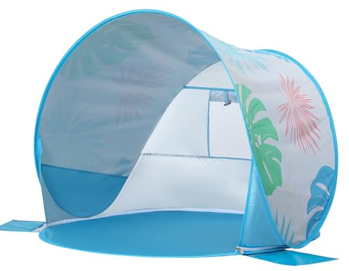 Tienda de campaña para la playa para bebés Pop Up: Apojungle Protección UV Tienda ligera para niños y niñas - Protección solar contra el viento Niños Tienda de sol Patrón de hojas para exteriores