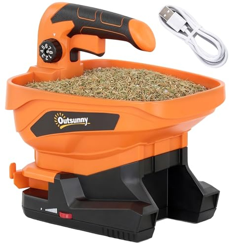 Outsunny Cordless Spreader, 3.3L Handheld Seed Spreader with Adjustable Scatter Width, 8-Speed Adjustable Flow, USB Charging Cable for Fertilizer, Grass Seed, Salt and Grit Covers Up to 800㎡, Orange