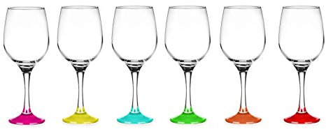Sendez Lot de 6 verres à vin de 250 ml avec pieds colorés - Verres à vin blanc - Verres à vin rouge
