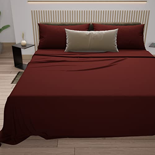 PETTI Artigiani Italiani - Set Lenzuola Cotone Matrimoniali 4 Pezzi, Completo Letto con Lenzuolo Sopra, Lenzuolo Sotto con Angoli Elasticizzati e 2 Federe Lenzuola Bordeaux