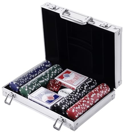 HOMCOM Mallette de Poker Coffret de Poker Complet avec 200 jetons 2 Jeux de Cartes + 2 clés Aluminium