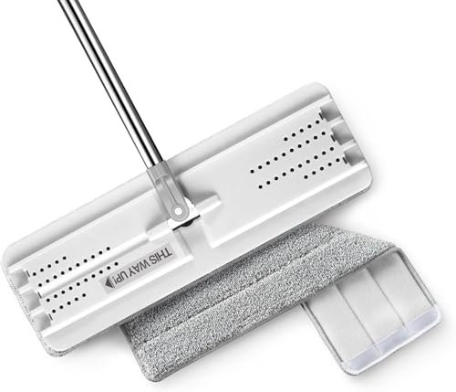 JOYMOOP, mocio in microfibra, mocio per la pulizia del pavimento, utensili per la pulizia, mocio bagnato, mocio piatto asciutto con cuscinetti lavabili, testa flessibile in acciaio, manico regolabile