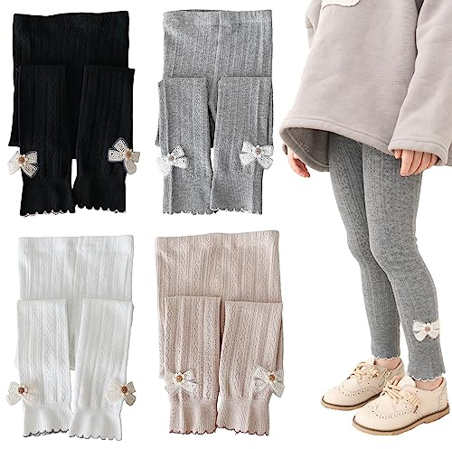 Silkglory Leggings pour Bébé Fille - Leggings pour Tout-Petits avec Bordure Papillon Bas Doux - Collants pour Bébés Tricotés (Lot De 2), Noir Et Blanc, 4-5 Ans