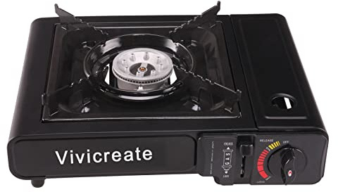 Vivicreate Portable Butane Stove 8500 BTU, Butane Stove with Auto Ignition for Camping, Lightweight Portable Gas Stove Burner with Safety Lock, Butane Burner, Estufa de Gas Portatil(Black)