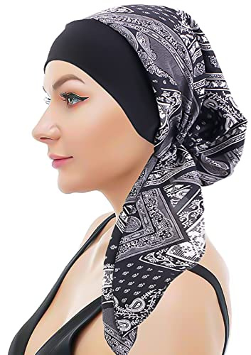 WUERKIYA Chimio Turban pour Les Femmes Cancer, Bandana de Algodón Pañuelos Oncologicos Para Quimio Perdida de Cabello Ropa de Dormir -Noir -2