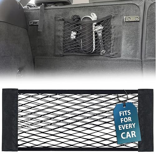 MyGadget 1x Rete Portabagagli Auto con Velcro [ 25 x 60 cm ] - Portaoggetti Universale per Bagagliaio - Porta-Accessori Organizzatore per Bottiglie Estintori ecc.