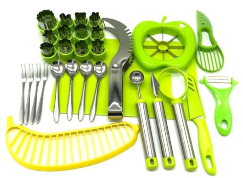 Genérico Lot de 30 emporte-pièces pour fruits et légumes : melon Baller Scoop, coupe-pastèque, éplucheur d'avocat, moules pour couper fruits, légumes, mini gâteaux et biscuits