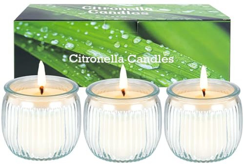 Citronella Kerze Outdoor im Glas Candle Draußen Kerzen 3 Stücke Brennzeit Zitronella Kerzen Outdoor Garten Ätherische Öle Duftkerze 100% Natürliches Sojawachs für Garten, Camping, Patic