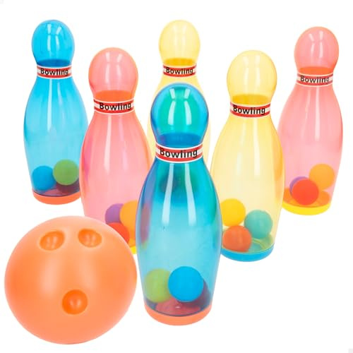 ColorBaby Fun Area 47688 Jeu de Bowling, Bowling 7,5 x 21 cm, Balle de Ø10 cm, Jeux pour Enfants en extérieur, Jouet pour Enfant, Jeu d'entraînement, Jouets d'été, à partir de 3 Ans
