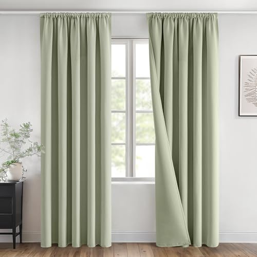 MIULEE Verdunklungsvorhänge mit Kräuselband Salbei Grün Vorhänge Blickdicht 2er Set 140x245 cm Modern Gardinen Abdunkelnde Vorhänge Wohnzimmer Schlafzimmer Fenster Gardine Verdunkelung Thermovorhang