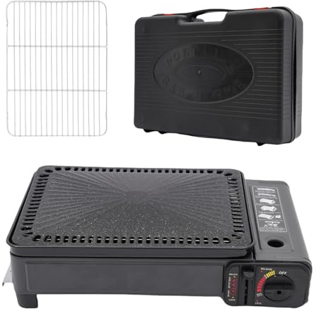 DAOHHFO Campingspis, bärbar butan gasspis camping gasgrill (med bärväska grillnät bakplåt matklämma borste ram oljebadkar) – perfekt för camping, resor, trekking