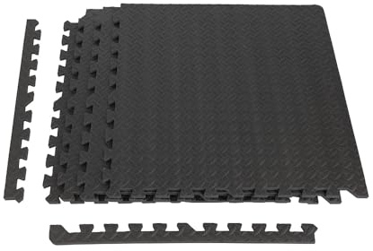 ForzaFit Tapis de gymnastique en mousse EVA - Noir - 120 x 120 cm - Lot de 4 tapis de 60 x 60 cm avec bordure - Tapis de jeu pour enfants - Tapis de protection du sol pour équipements sportifs