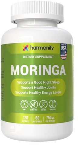 HARMONIFY Organic Moringa Capsules - Pure Moringa Powder - Supports Restful Sleep, Joint Comfort & Healthy Energy Levels - 120 Moringa Capsules - Made in USA, Gluten Free, GMO Free