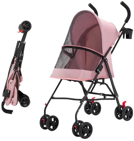 OHMG Passeggino pieghevole per cani, passeggino per cani e gatti, 4 ruote, passeggino portatile per animali domestici, leggero, pratico, rimovibile, fino a 15 kg